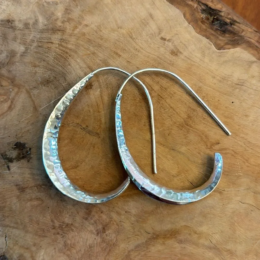 Sterling Silver Curved Hammmered Hoop Earrings